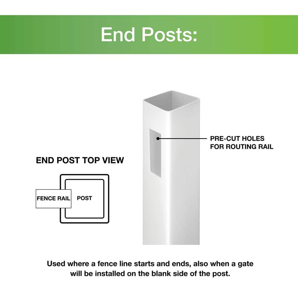 Veranda Linden 5 in. x 5 in. x 7 ft. White Vinyl Routed Fence End/Gate Post