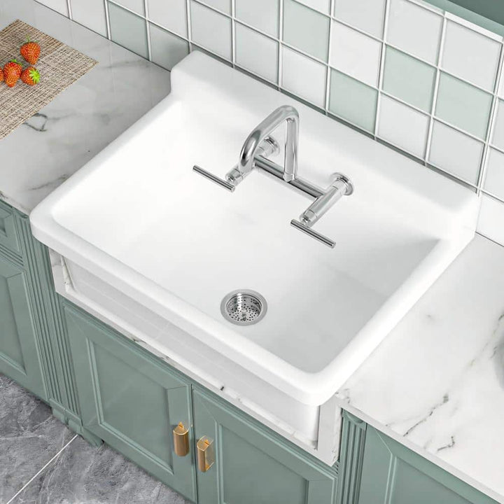 Vomlor 24 in. Wall Mount Fireclay Utility Sink with High Backsplash, White