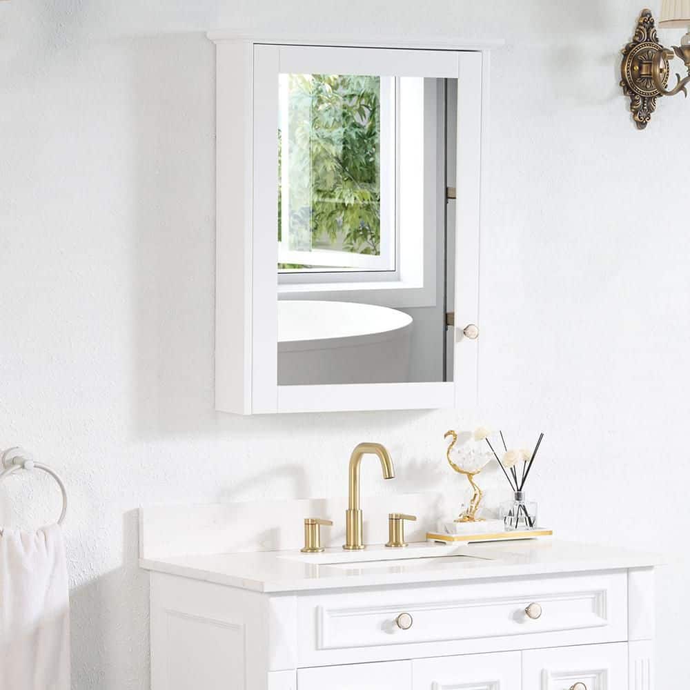 WELLFOR 24 in. W x 30 in. H Medium Rectangular White Wood Frame Surface Mount Medicine Cabinet with Mirror