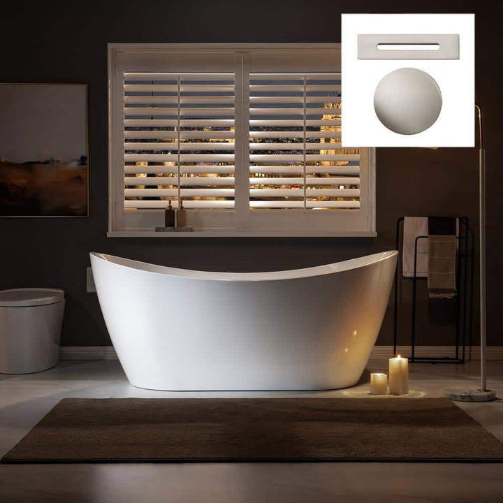 WOODBRIDGE Calhoun 67 in. Acrylic FlatBottom Double Slipper Bathtub with Brushed Nickel Overflow & Drain, White