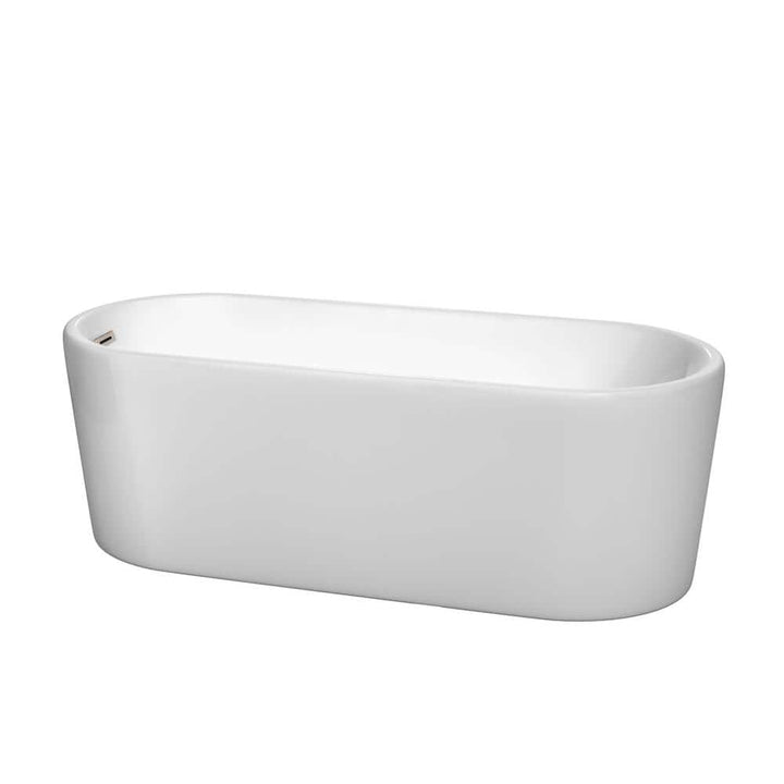 Wyndham Collection Ursula 5.6 ft Acrylic Freestanding Bathtub in White with Brushed Nickel Trim