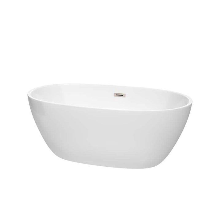 Wyndham Collection Juno 4.9 ft Acrylic Freestanding Bathtub in White with Brushed Nickel Trim