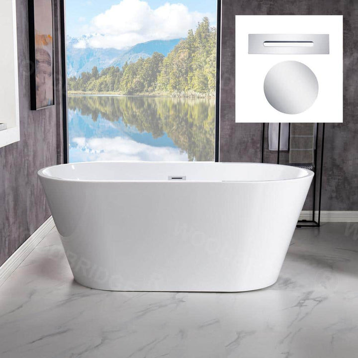 WOODBRIDGE 54 in. Acrylic FlatBottom Double-Ended Freestanding Bathtub with Polished Chrome Overflow and Drain, White