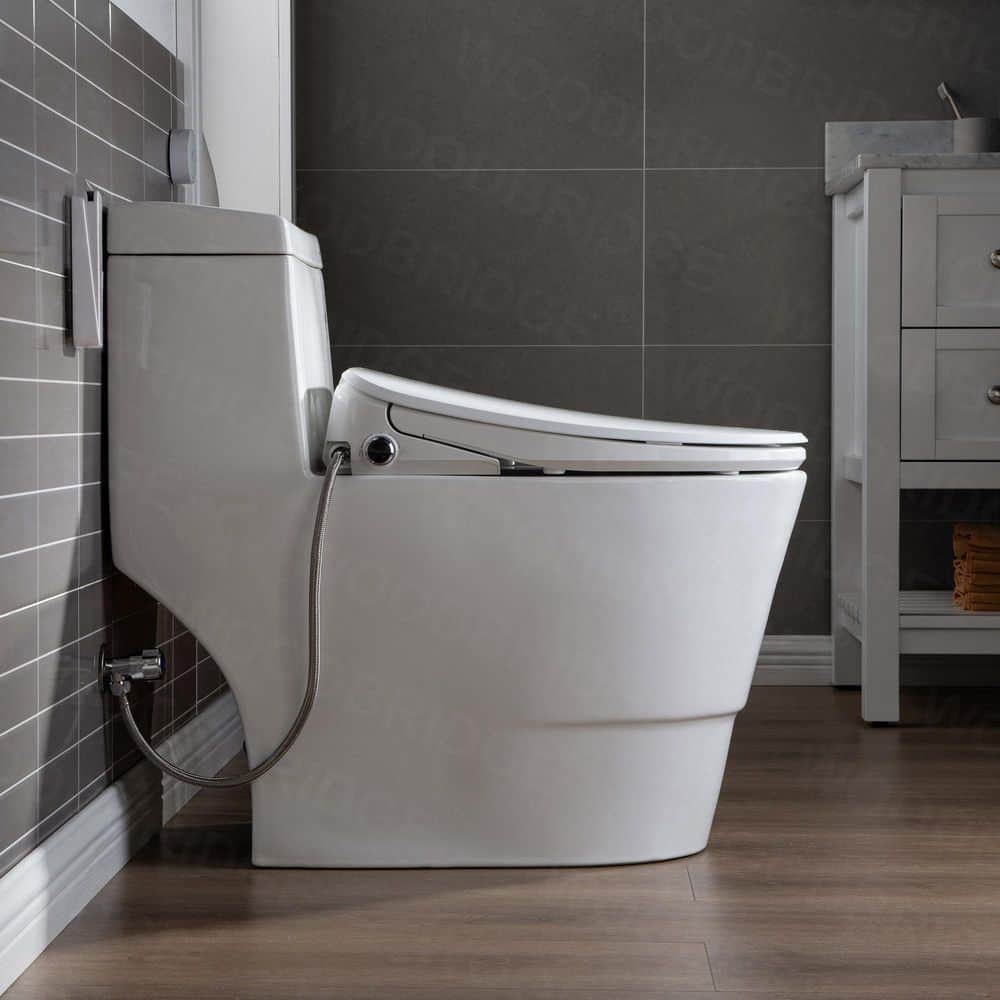 WOODBRIDGE 1-Piece Elongated Dual Flush Toilet with Smart Bidet Seat in White