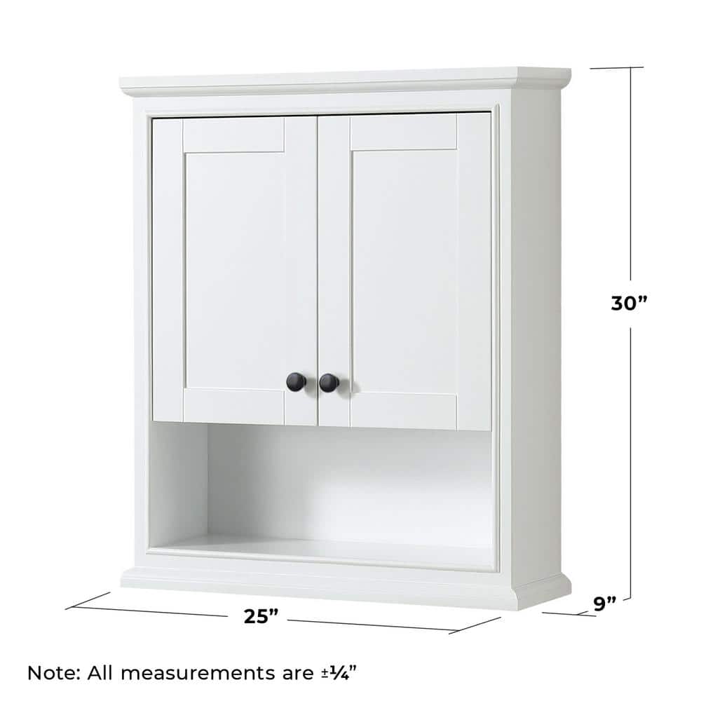 Wyndham Collection Deborah Bathroom Wall Cabinet, White, 25x9x30 Inches