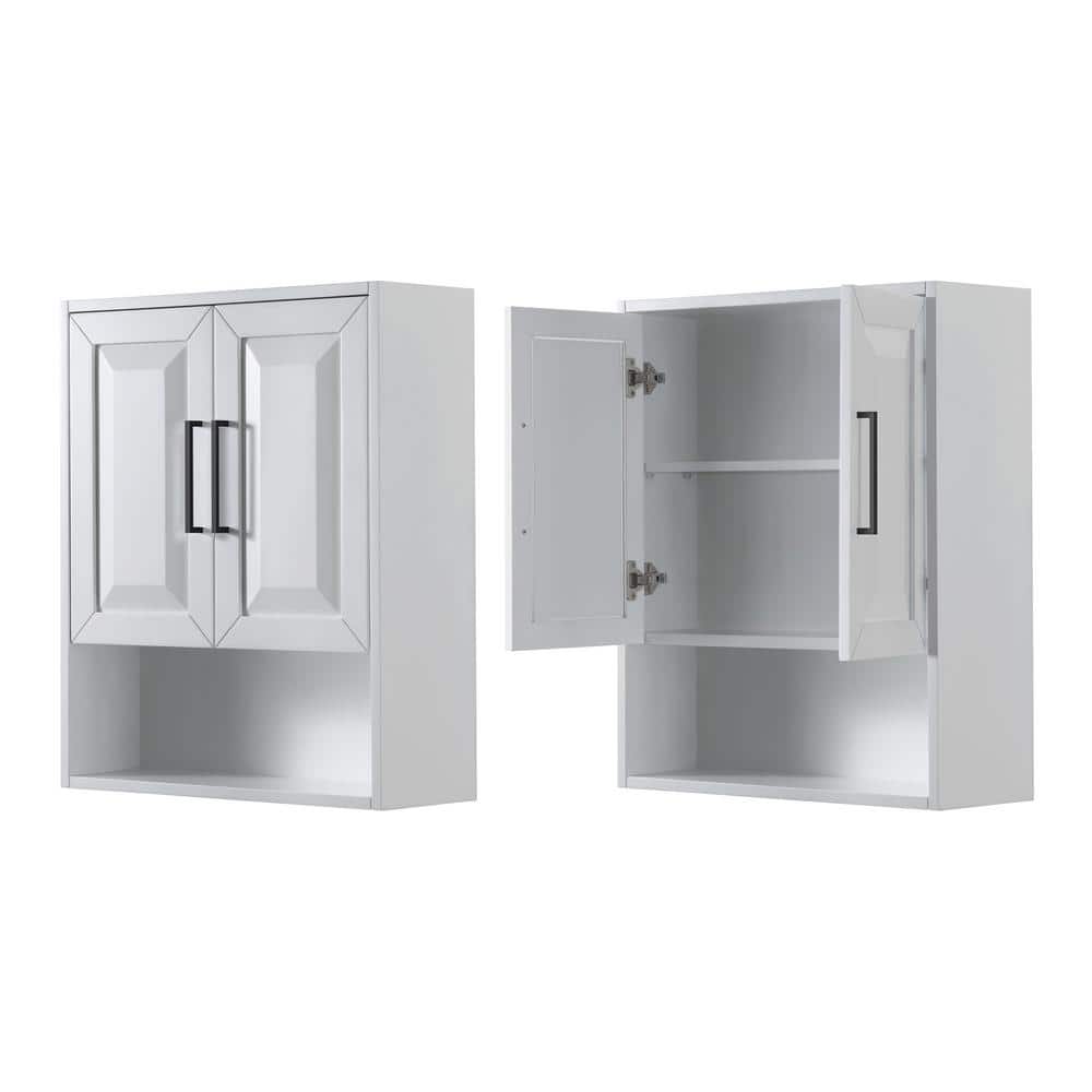 Wyndham Collection Daria 25" Bathroom Wall Cabinet in White with Matte Black Trim