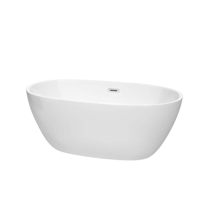 Wyndham Collection Juno 4.9 ft Acrylic Freestanding Bathtub - White with Chrome Trim