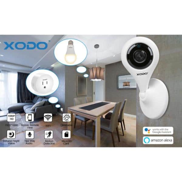 Xodo Smart Home Security Surveillance Kit with 1080p Camera, 60-Watts Smart Bulb,Smart Home Plug, App Controlled,Easy install
