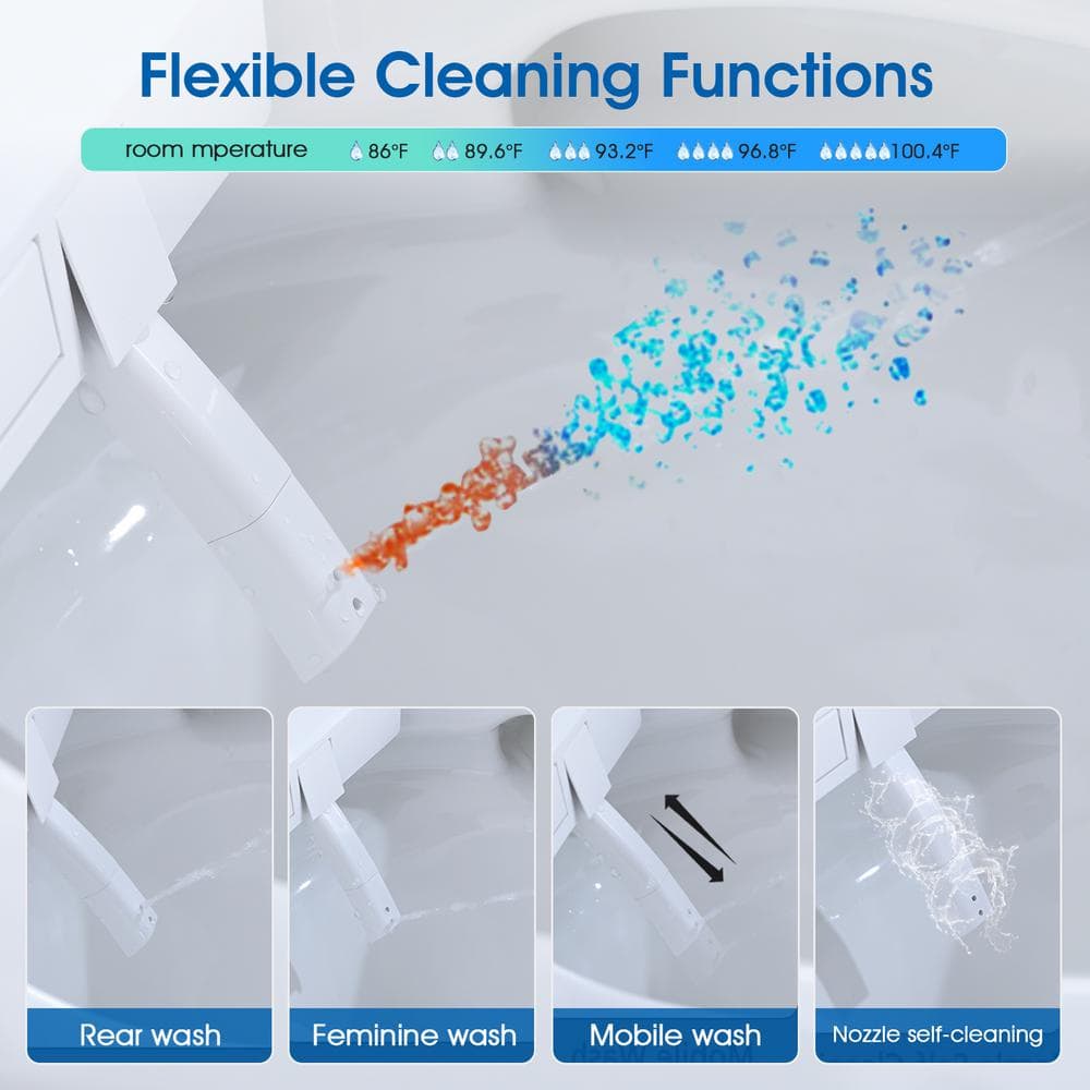 YASINU Tankless Elongated Electric Smart Toilet with Adjustable Bidet Seat, Auto 1.1/1.6 GPF