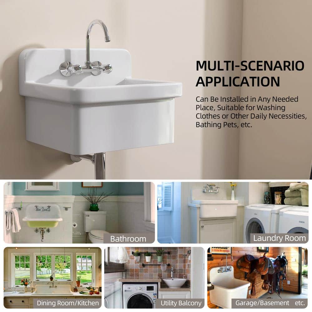 Zeafive 10 Gal 24"x20" Ceramic Wall/Freestanding Utility Sink - White