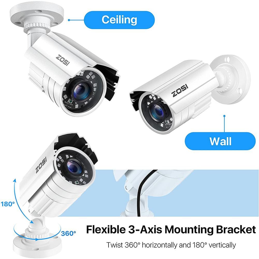 ZOSI 80 ft. Wired 2MP Outdoor Bullet Security Camera Compatible with 4-In-1 HD-CVI/TVI/AHD/960H Analog CVBS IR Night Vision