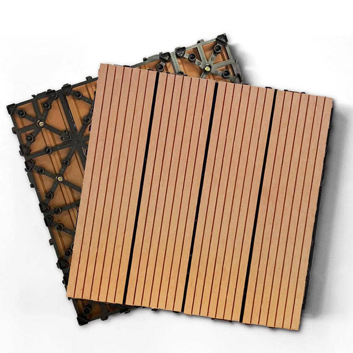 Afoxsos 1 ft. x 1 ft. Wood Brown Plastic Composite Deck Tiles Set, All-Weather Resistant, Easy to DIY and Maintain (20-Pack)