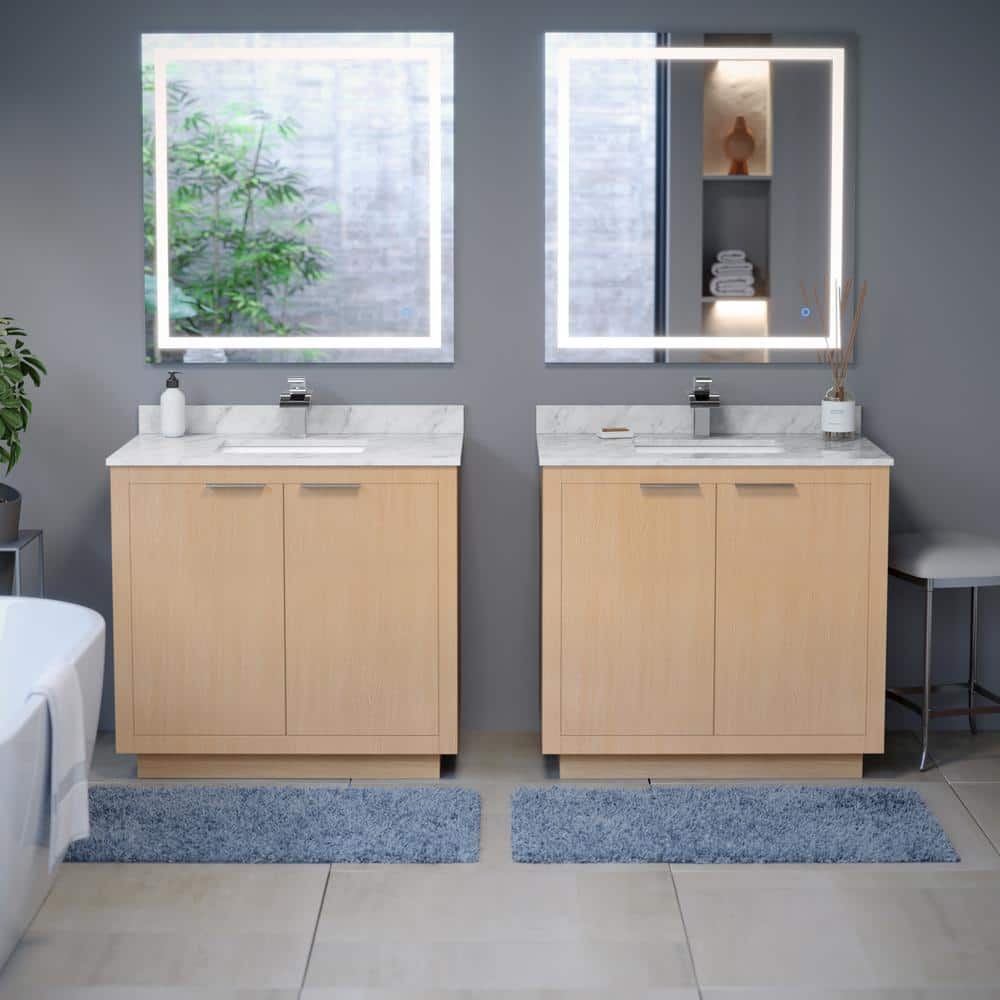 Wyndham Collection Maroni 36" Bathroom Vanity with Cultured Marble Top in Light Straw