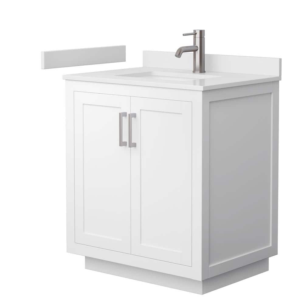 Wyndham Collection Miranda 30" White Bathroom Vanity with Cultured Marble Top