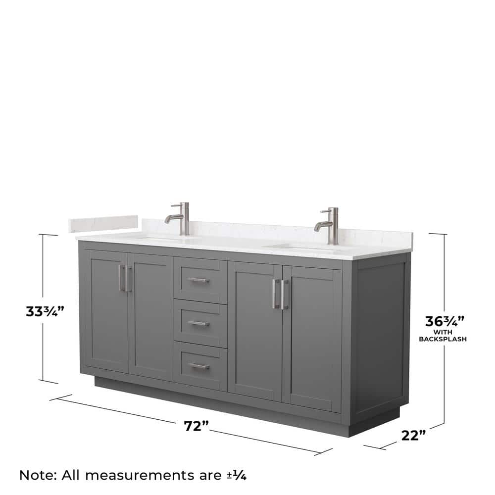 Wyndham Collection Miranda 72" Double Bath Vanity in Dark Gray with Cultured Marble Top and White Basins