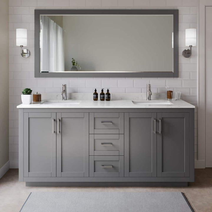 Wyndham Collection Miranda 72" Double Bath Vanity in Dark Gray with Cultured Marble Top and White Basins