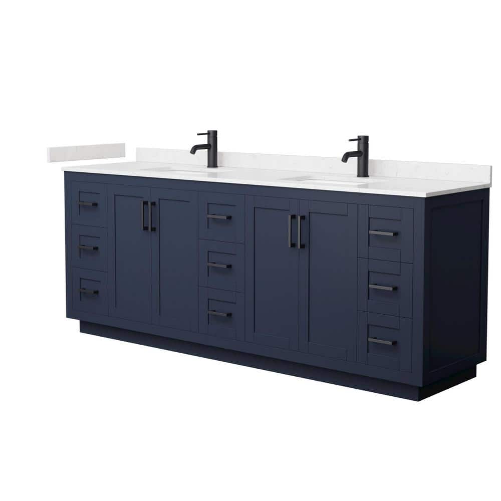 Wyndham Collection Miranda 84" Double Bath Vanity in Dark Blue with Carrara Cultured Marble Top