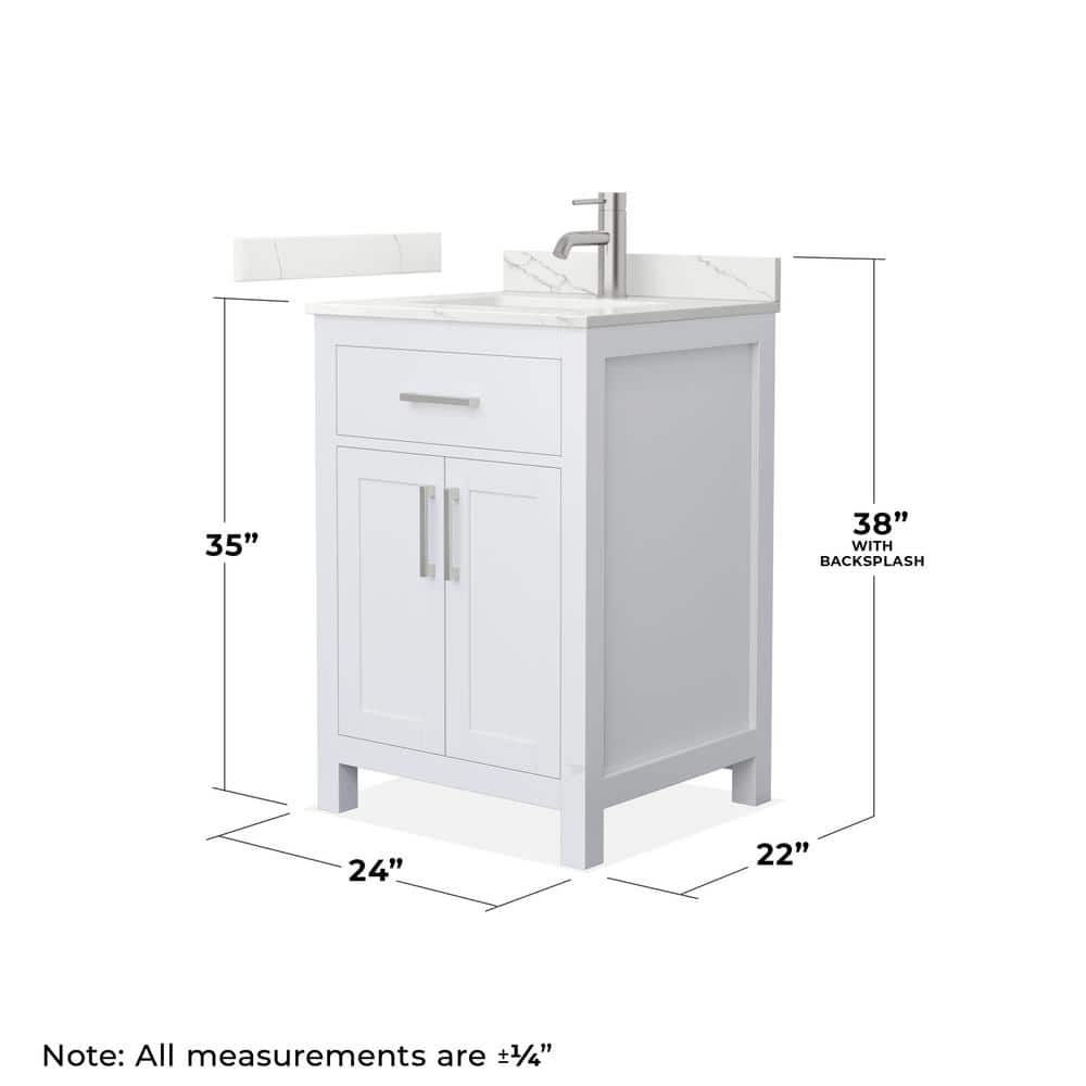 Wyndham Collection Beckett 24" Freestanding White Bath Vanity with Giotto Quartz Top