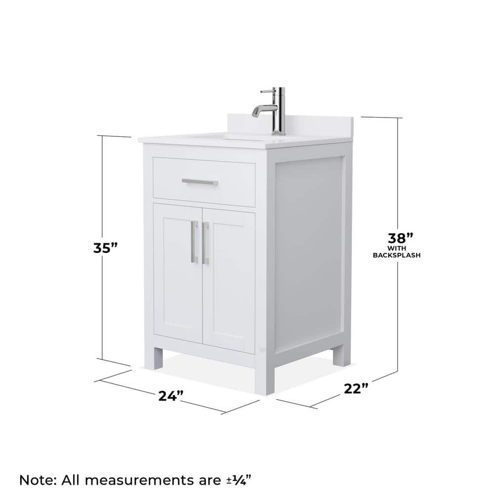 Wyndham Collection Beckett 24" Single Bath Vanity in White with Cultured Marble Top
