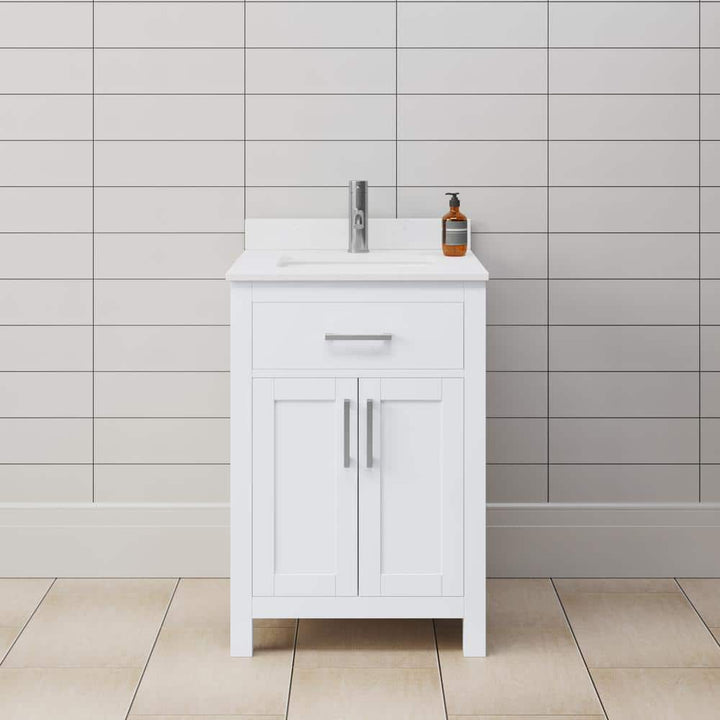 Wyndham Collection Beckett 24" Single Bath Vanity in White with Cultured Marble Top