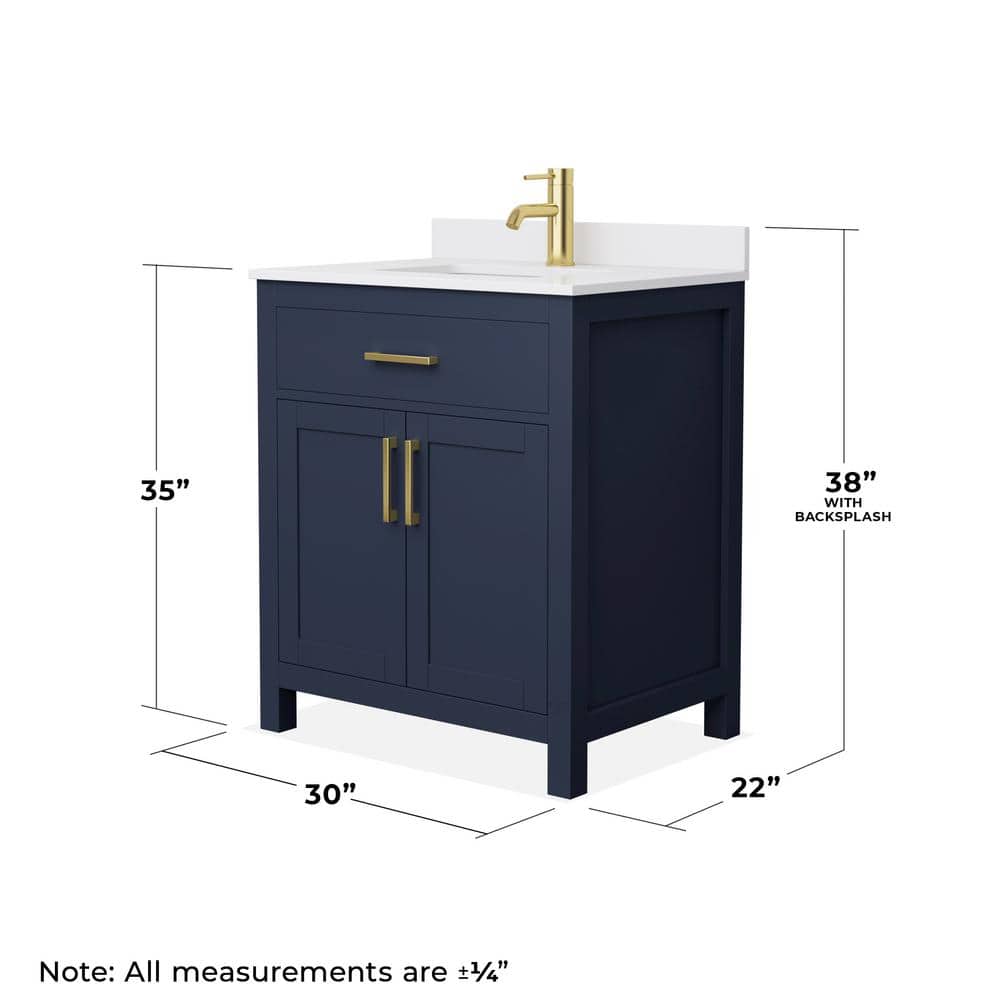 Wyndham Collection Beckett 30" Dark Blue Bathroom Vanity with Cultured Marble Top