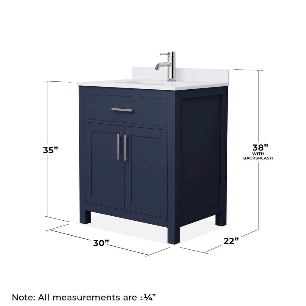 Wyndham Collection Beckett 30" Dark Blue Bathroom Vanity with White Cultured Marble Top