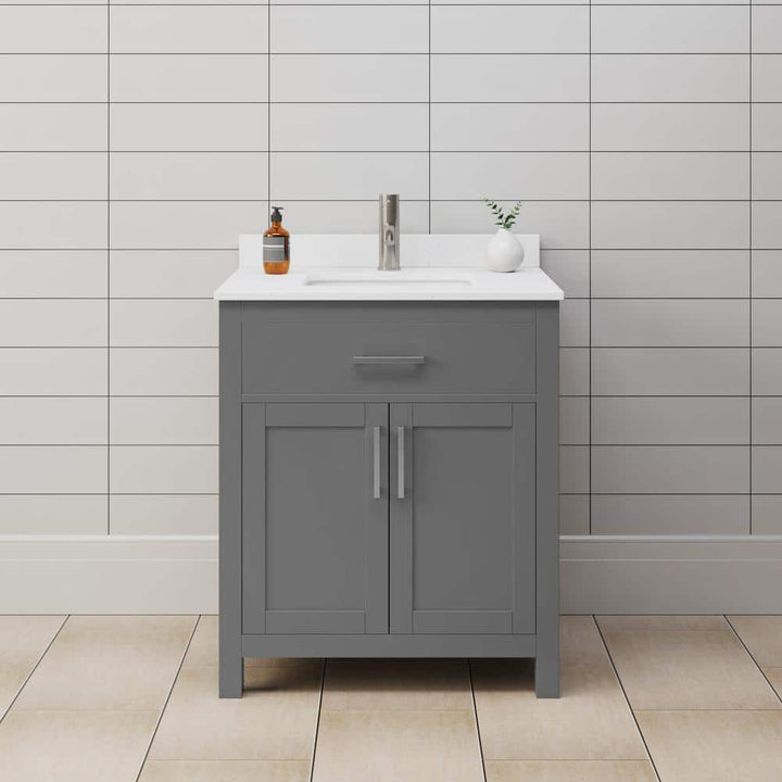 Wyndham Collection Beckett 30" Dark Gray Bathroom Vanity with White Cultured Marble Top