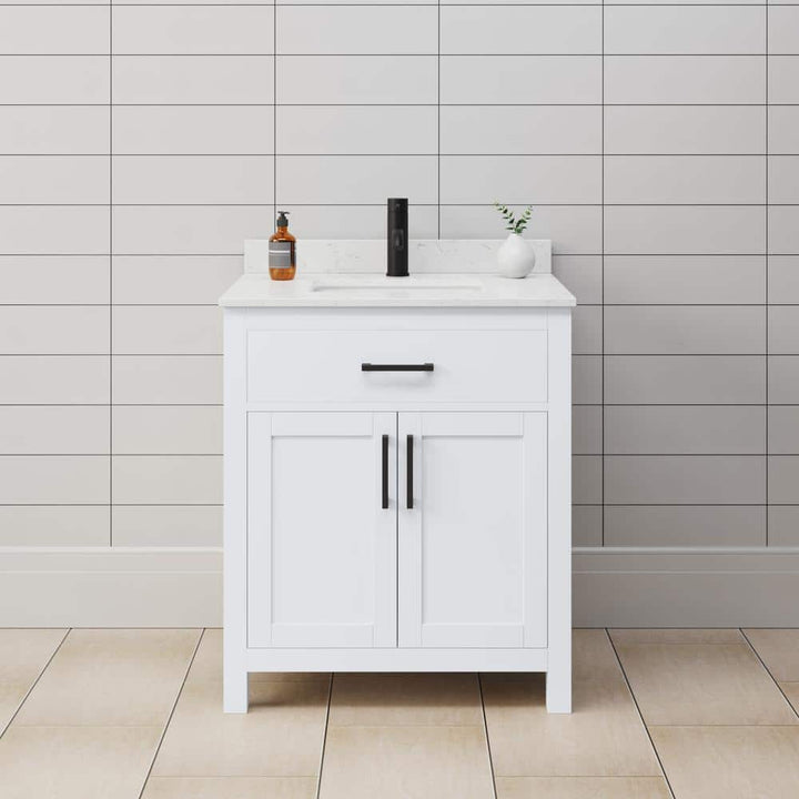 Wyndham Collection Beckett 30" Bathroom Vanity with Carrara Marble Top