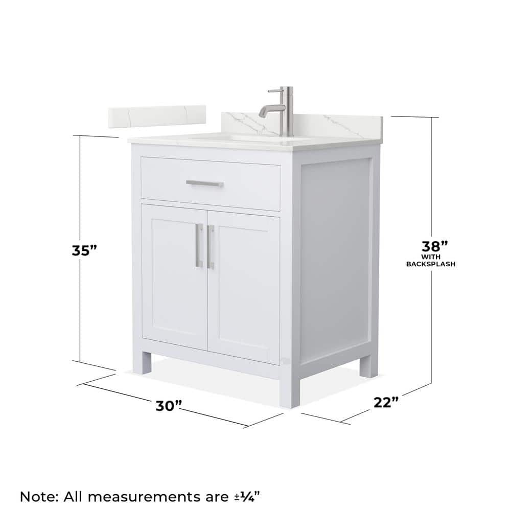Wyndham Collection Beckett 30 in. Freestanding White Bath Vanity with Giotto Quartz Top