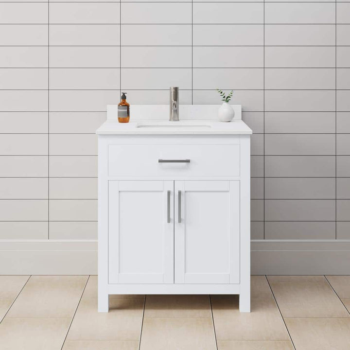 Wyndham Collection Beckett 30" Bathroom Vanity with White Cultured Marble Top