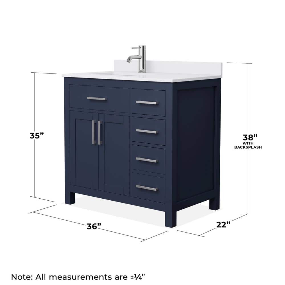 Wyndham Collection Beckett 36" Dark Blue Bathroom Vanity with Cultured Marble Top