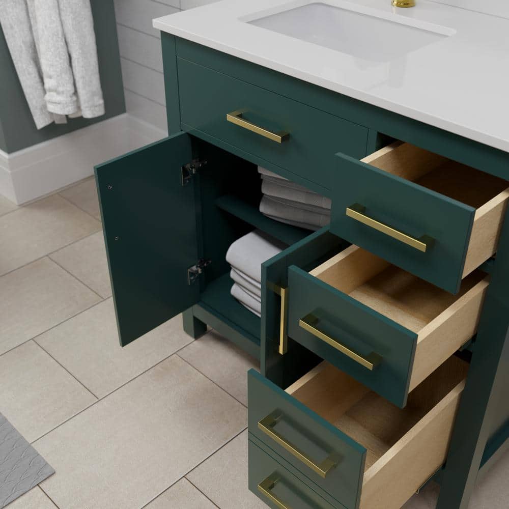 Wyndham Collection Beckett 36" Green Bathroom Vanity with Carrara Marble Top