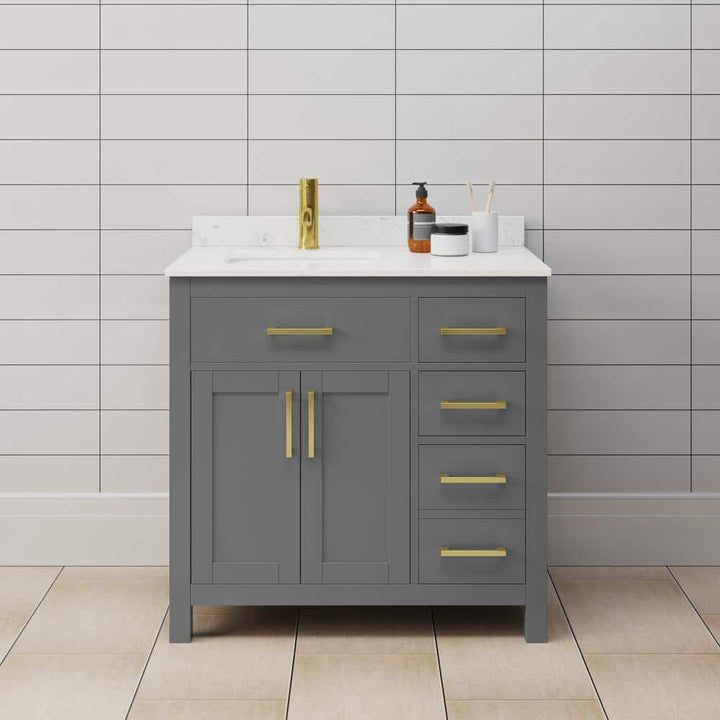Wyndham Collection Beckett 36" Bathroom Vanity in Dark Gray with Carrara Marble Top