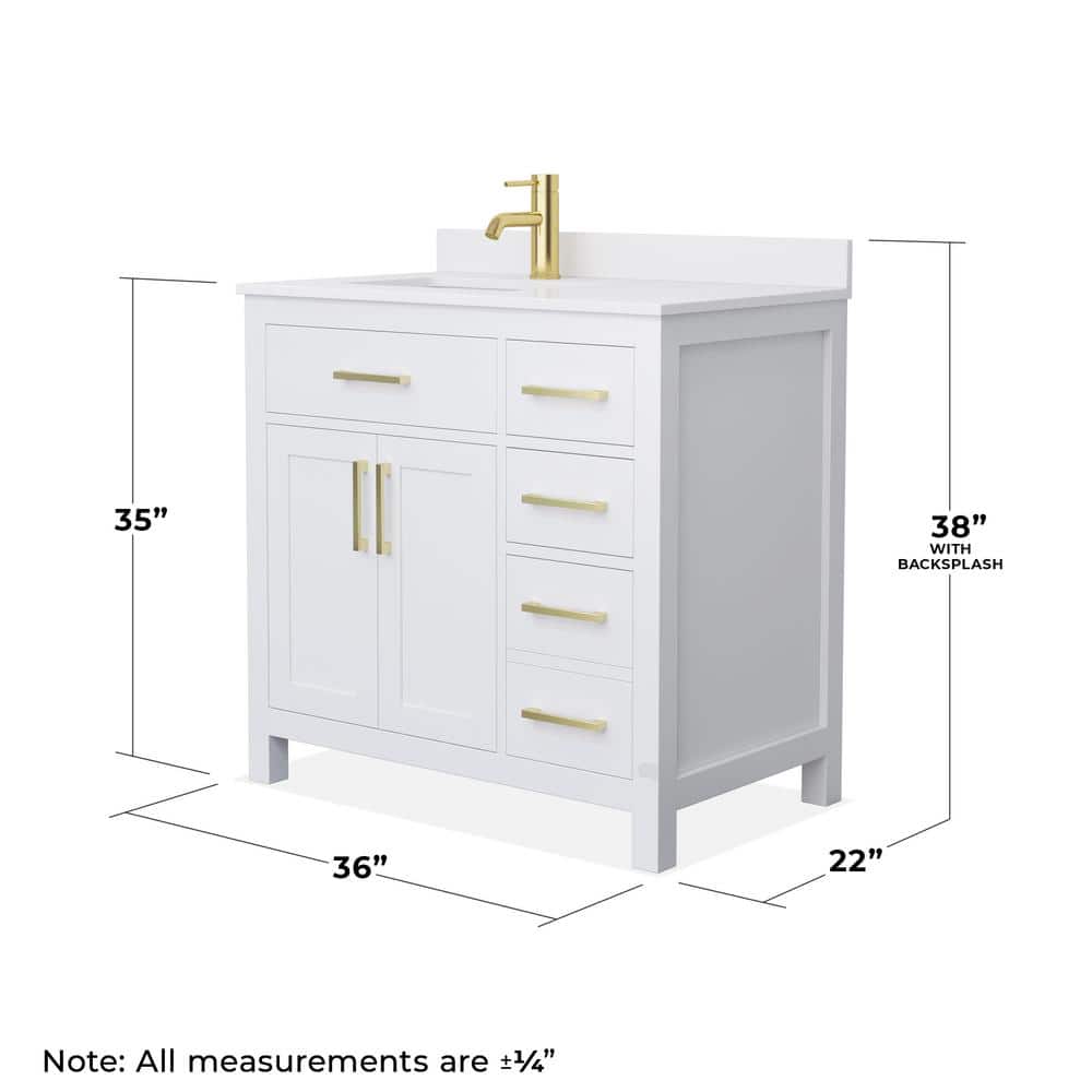 Wyndham Collection Beckett 36" Bathroom Vanity with White Cultured Marble Top