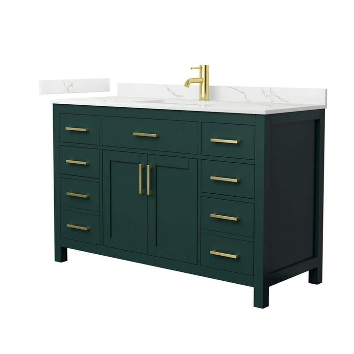 Wyndham Collection Beckett 54 in. Green Bathroom Vanity with Giotto Quartz Top