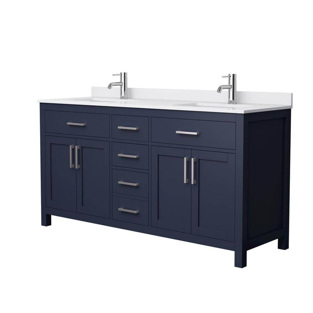 Wyndham Collection Beckett 66" Double Sink Bathroom Vanity in Dark Blue with Cultured Marble Top