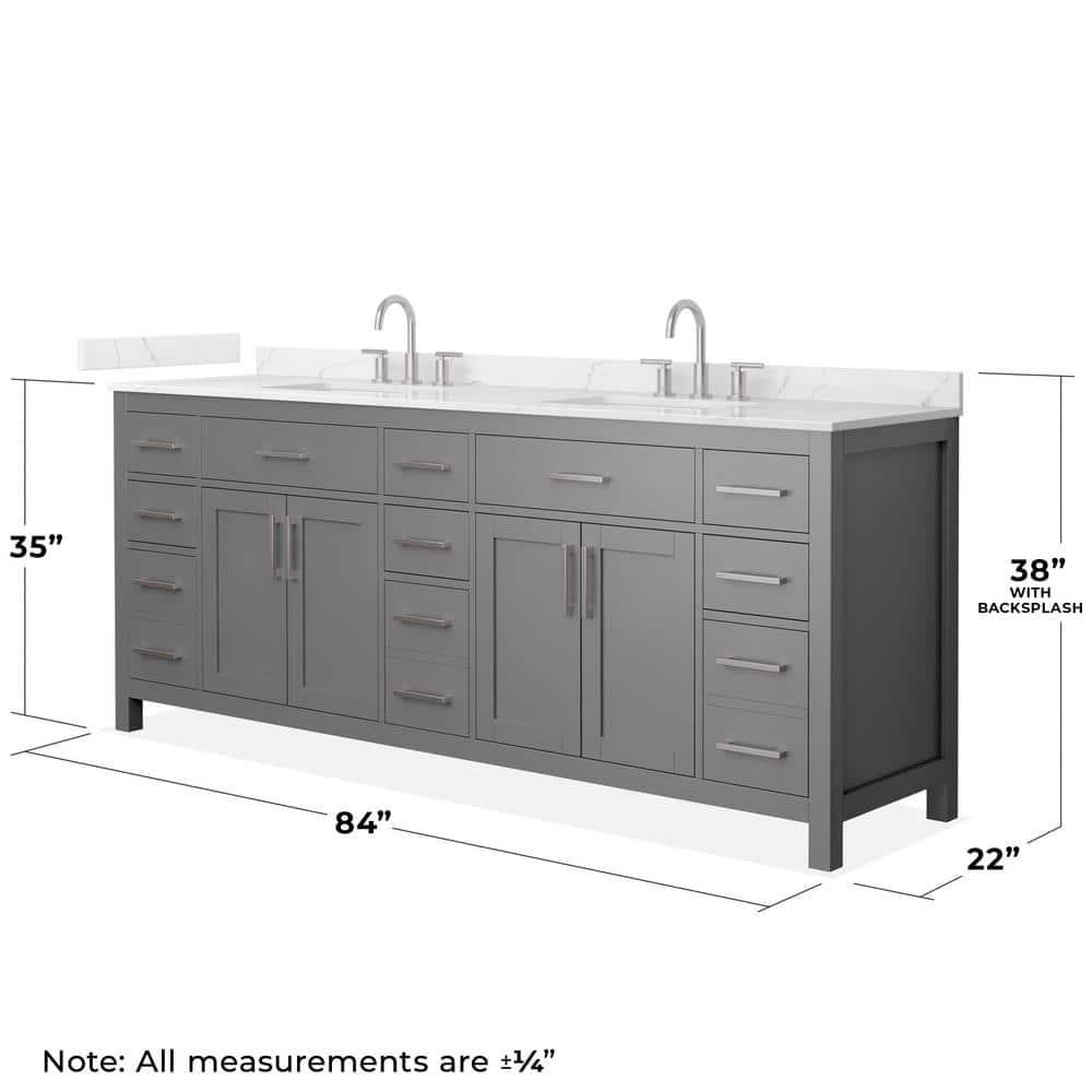 Wyndham Collection Beckett 84 in. Double Freestanding Dark Gray Bath Vanity with Giotto Quartz Top