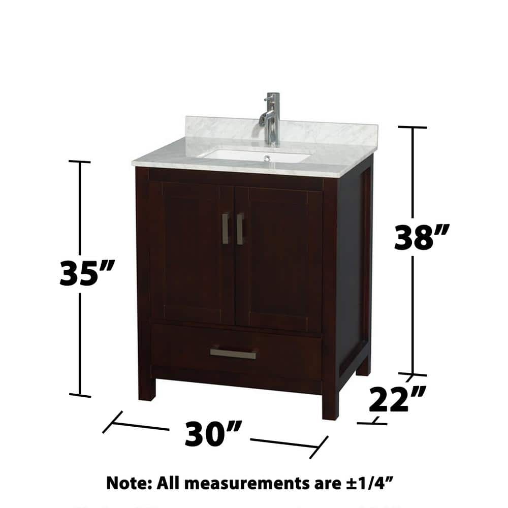 Wyndham Collection Sheffield 30" Bathroom Vanity in Espresso with Carrara Marble Top