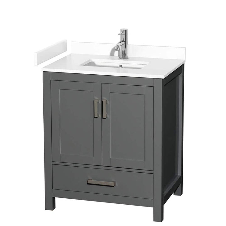 Wyndham Collection Sheffield 30" Dark Gray Single Bath Vanity with White Cultured Marble Top