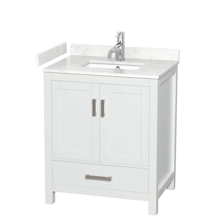Wyndham Collection Sheffield 30" Bathroom Vanity with Carrara Marble Top