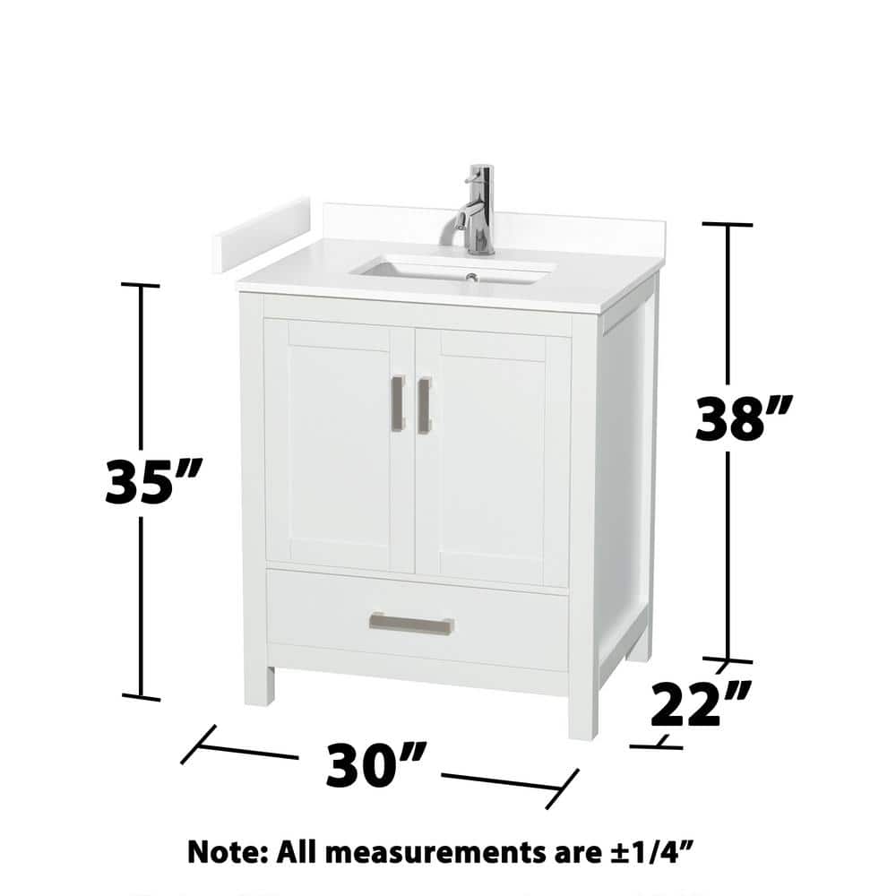 Wyndham Collection Sheffield 30" White Bathroom Vanity with Cultured Marble Top