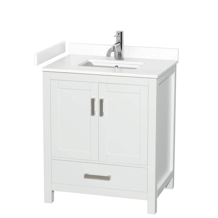 Wyndham Collection Sheffield 30" White Bathroom Vanity with Cultured Marble Top