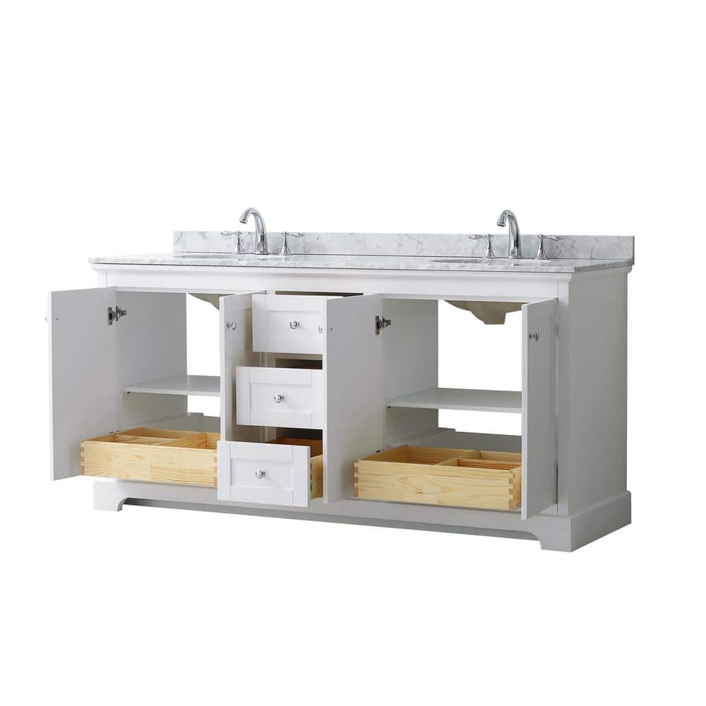 Wyndham Collection Avery 72" White Bathroom Vanity with Marble Top and Double Sinks