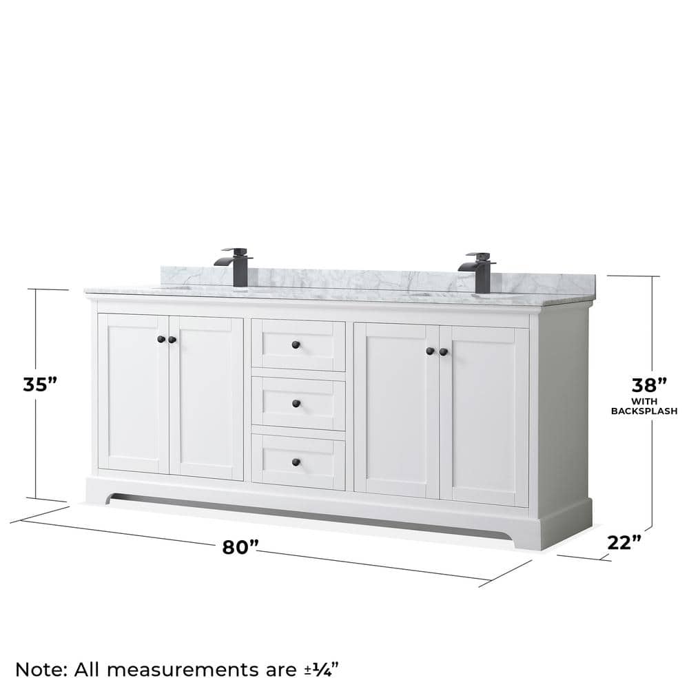 Wyndham Collection Avery 80" Double Bath Vanity with White Carrara Marble Top