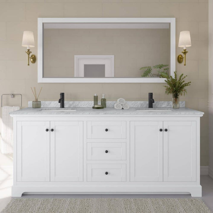 Wyndham Collection Avery 80" Double Bath Vanity with White Carrara Marble Top