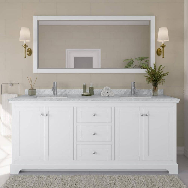 Wyndham Collection Avery 80 in. Bathroom Vanity with White Carrara Marble Top and Double Sinks