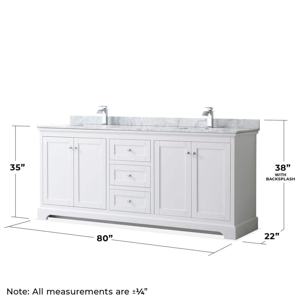 Wyndham Collection Avery 80 in. Bathroom Vanity with White Carrara Marble Top and Double Sinks