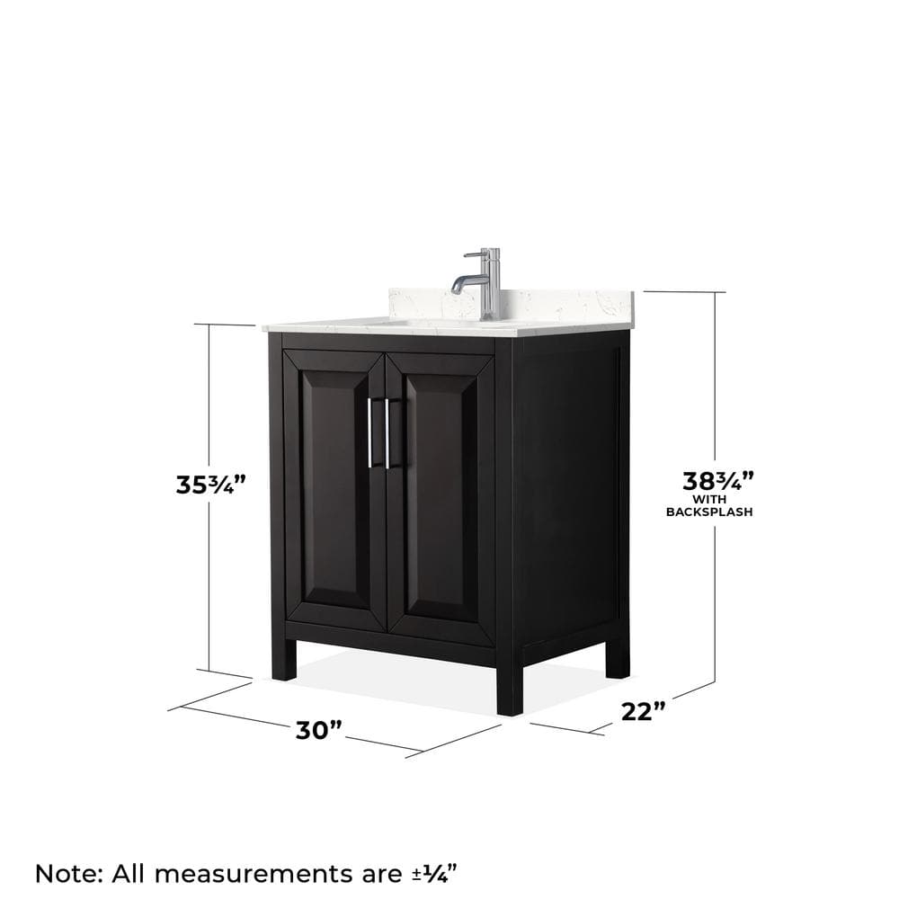 Wyndham Collection Daria 30" Single Vanity in Dark Espresso with Carrara Marble Top and Mirror