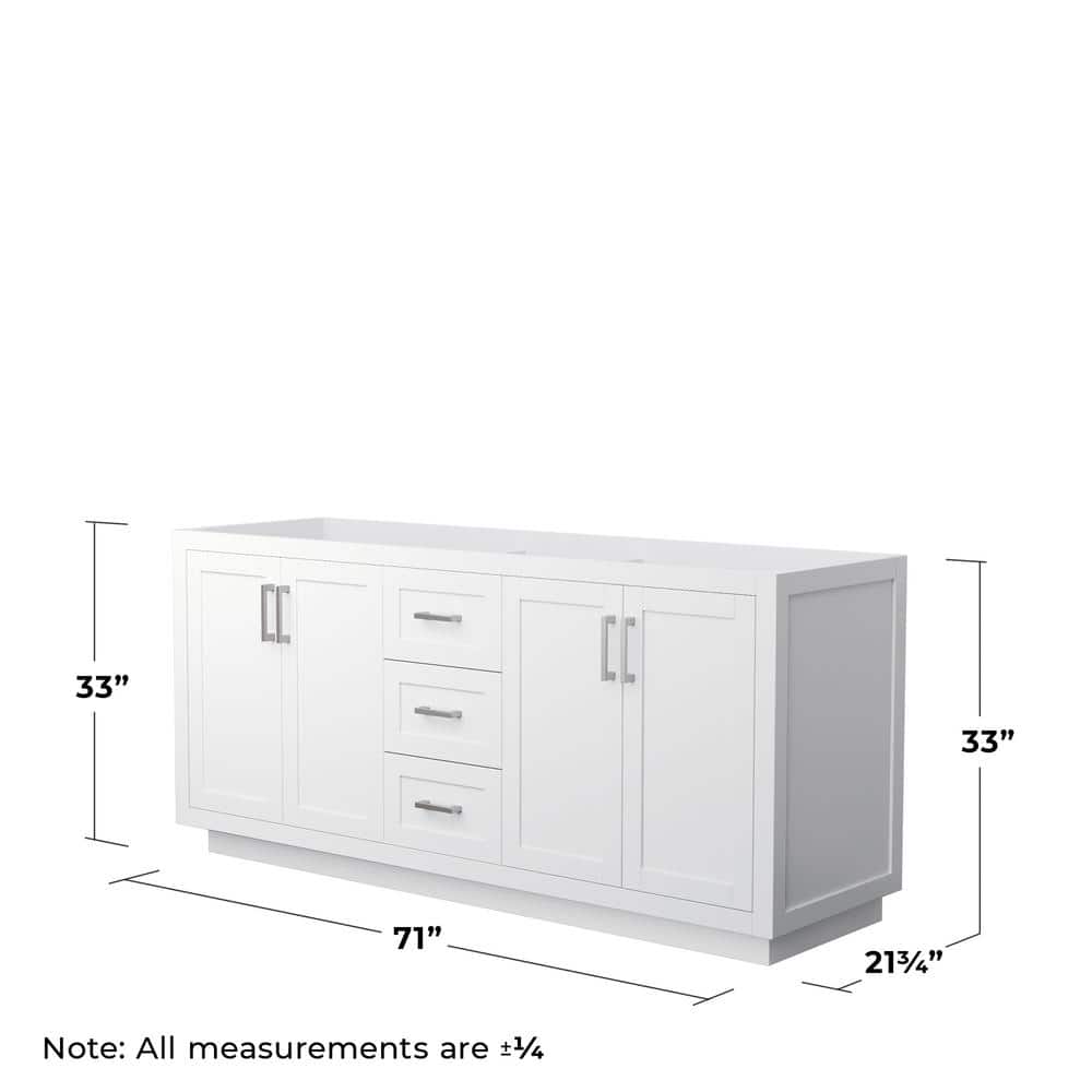 Wyndham Collection Miranda 71" Double Bath Vanity Cabinet in White with Brushed Nickel Trim, Freestanding Design, Soft-Close Doors and Drawers