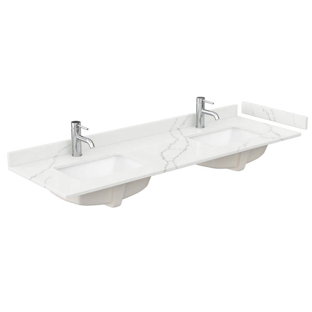 Wyndham Collection 66 in. Quartz Double Sink Bathroom Vanity Top in Giotto